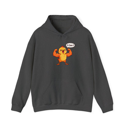 Funny Muscular Chick Hoodie — 'F-Caw!' Cute Strong Chicken Graphic Sweatshirt