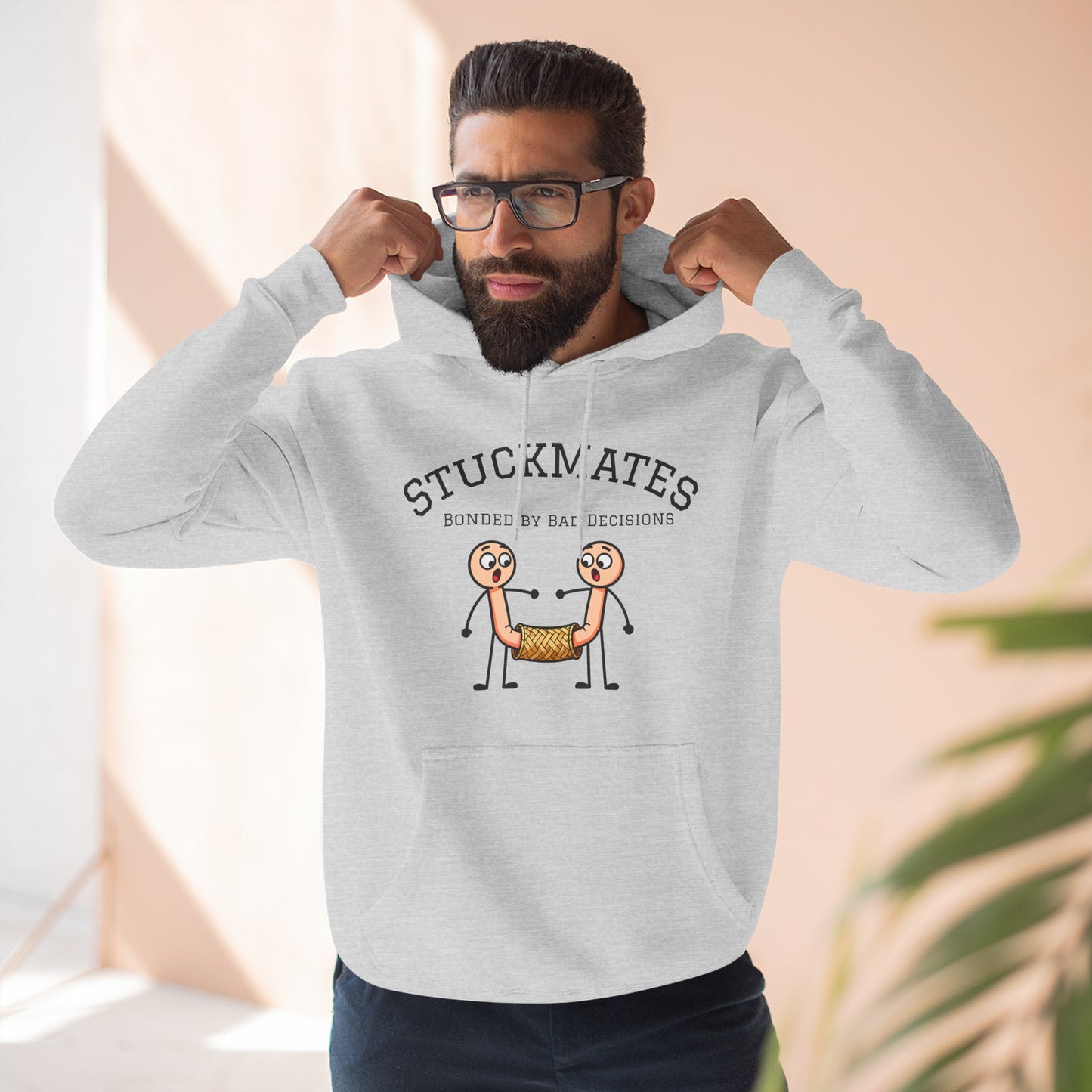 Stuckmates Hoodie — Funny 'Bonded by Bad Decisions' Cartoon Hoodie