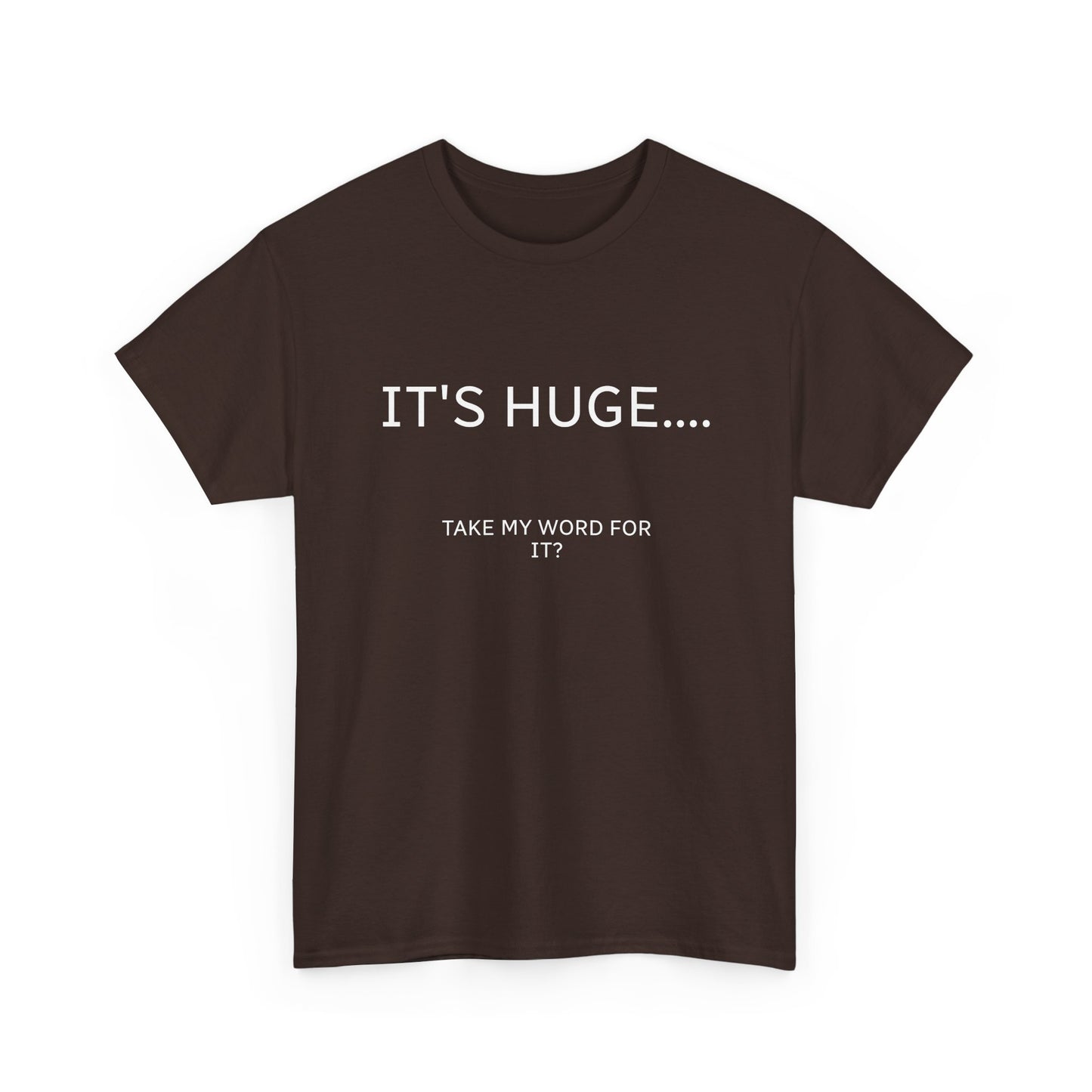 Graphic Tee — "IT'S HUGE.... TAKE MY WORD FOR IT?" Minimalist Funny Shirt