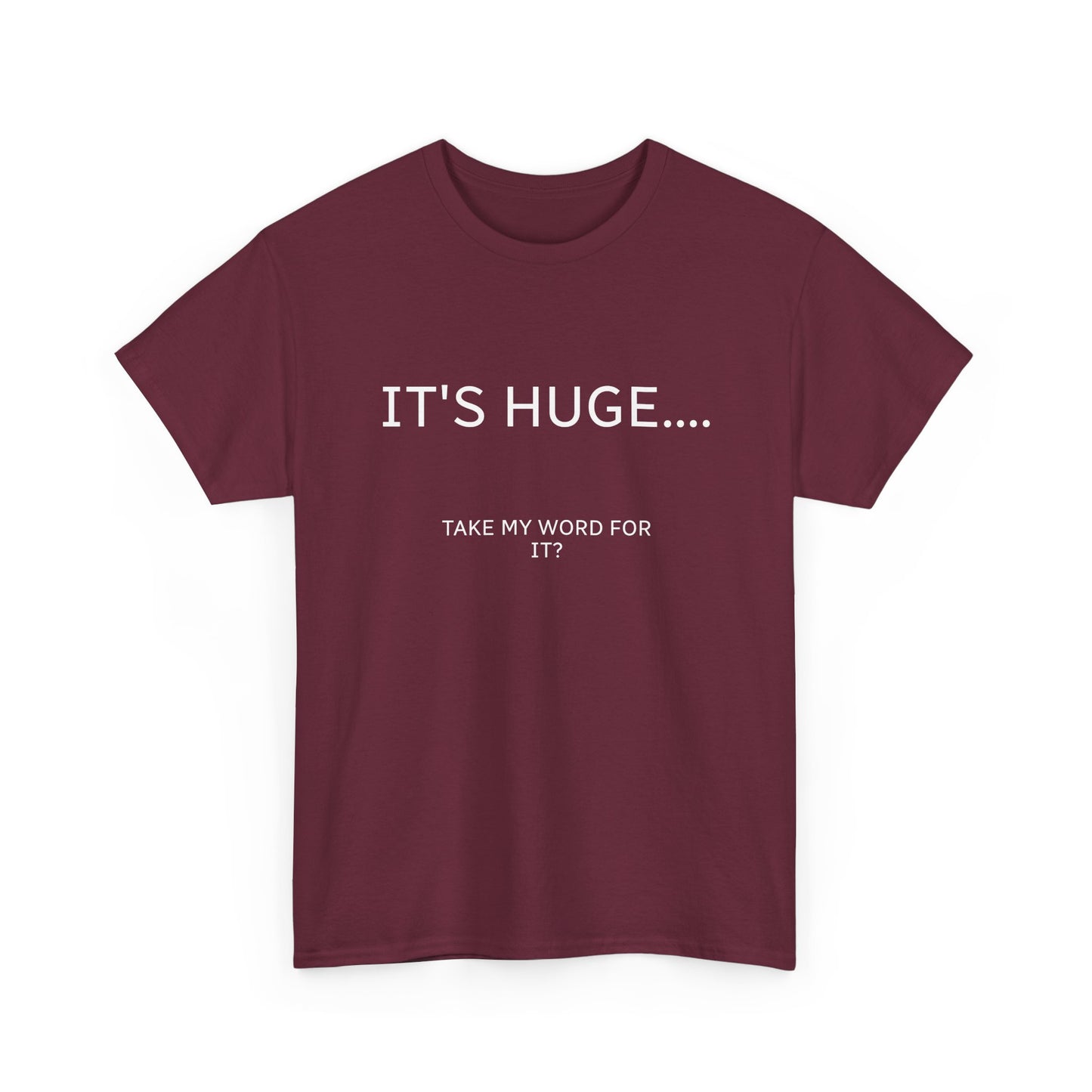 Graphic Tee — "IT'S HUGE.... TAKE MY WORD FOR IT?" Minimalist Funny Shirt