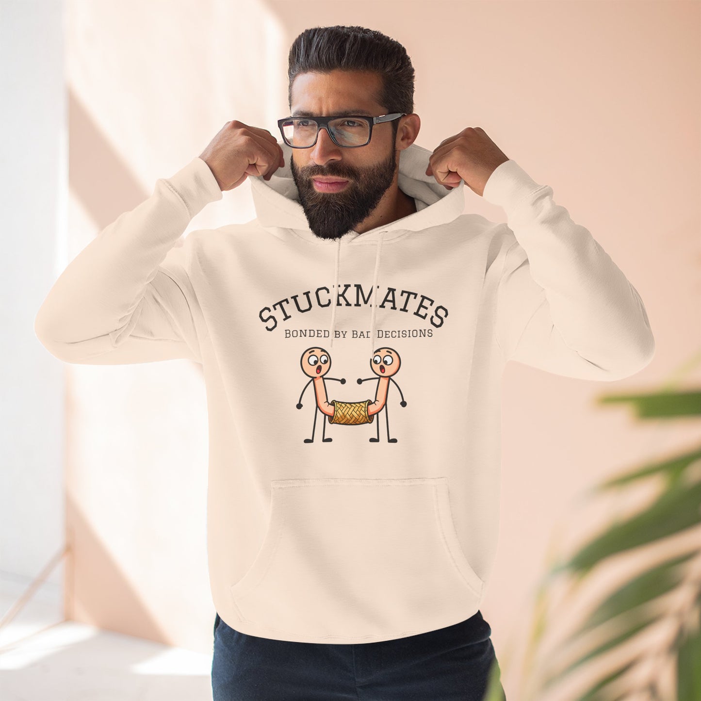 Stuckmates Hoodie — Funny 'Bonded by Bad Decisions' Cartoon Hoodie