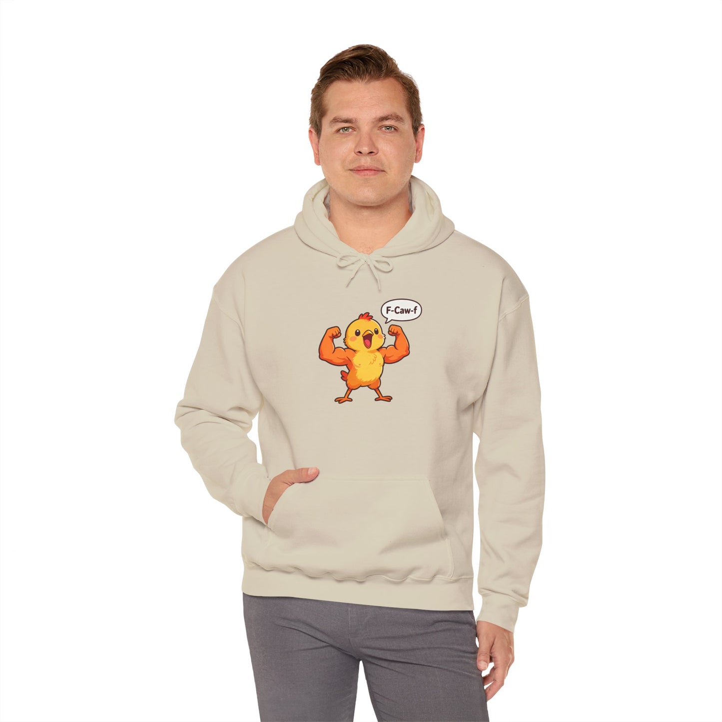 Funny Muscular Chick Hoodie — 'F-Caw!' Cute Strong Chicken Graphic Sweatshirt