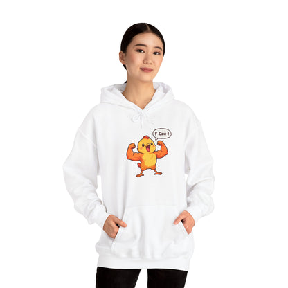 Funny Muscular Chick Hoodie — 'F-Caw!' Cute Strong Chicken Graphic Sweatshirt