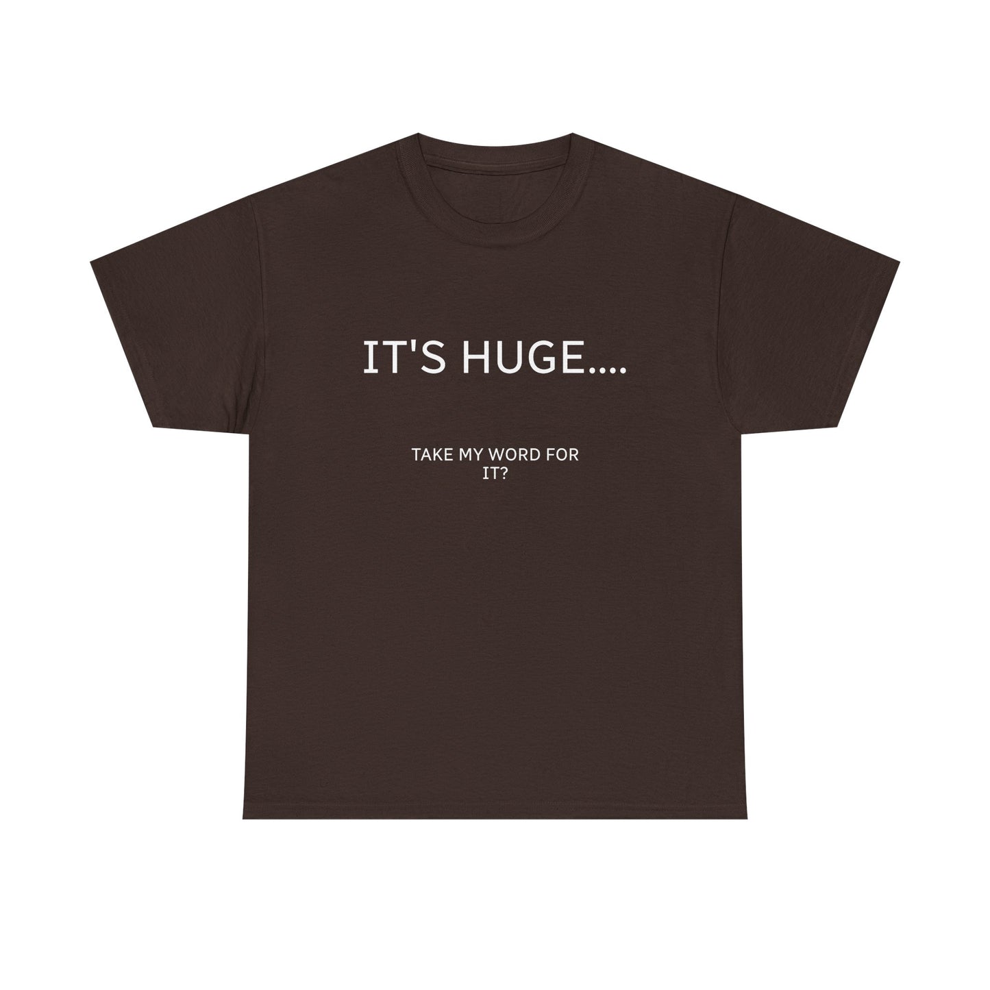 Graphic Tee — "IT'S HUGE.... TAKE MY WORD FOR IT?" Minimalist Funny Shirt