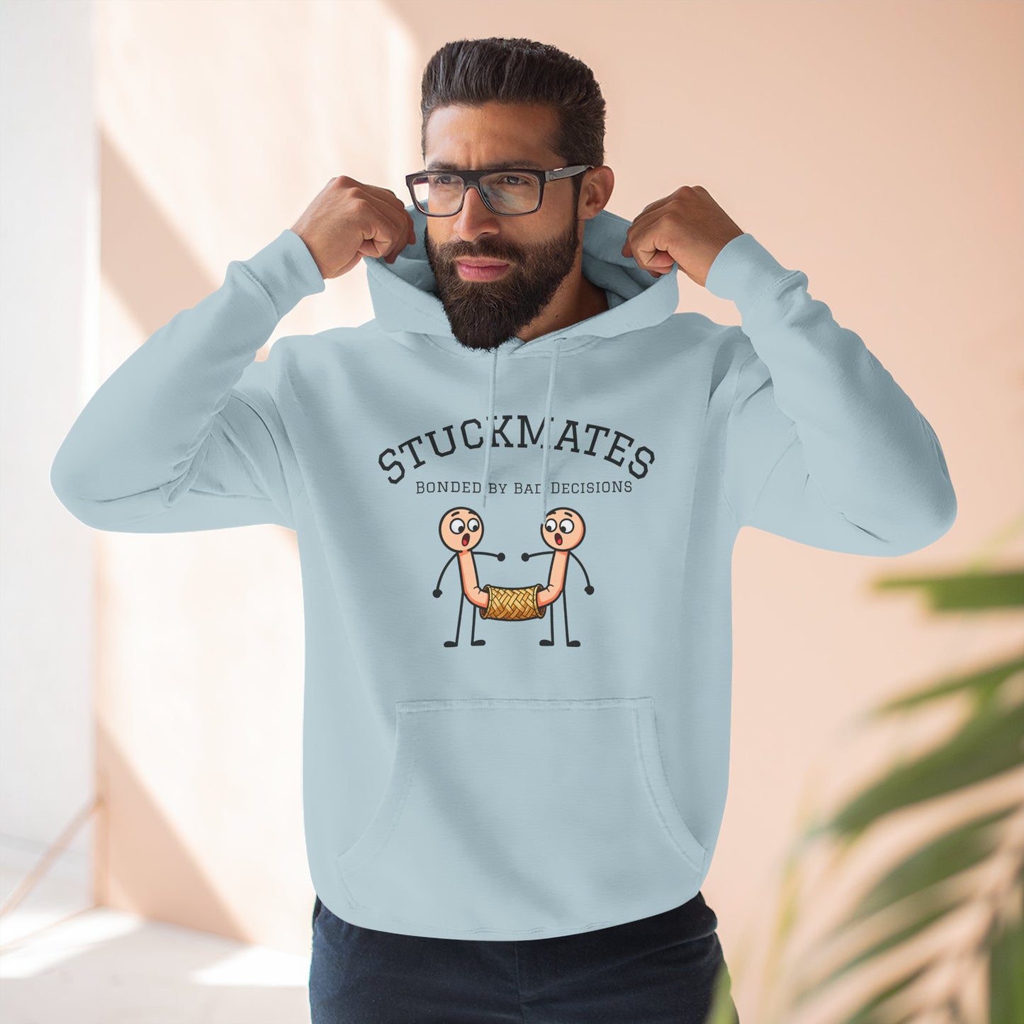 Stuckmates Hoodie — Funny 'Bonded by Bad Decisions' Cartoon Hoodie