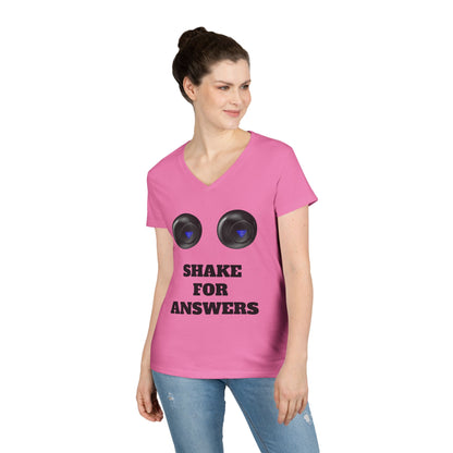 Ladies' V-Neck T-Shirt — "Shake for Answers" Magic 8-Ball Graphic Tee