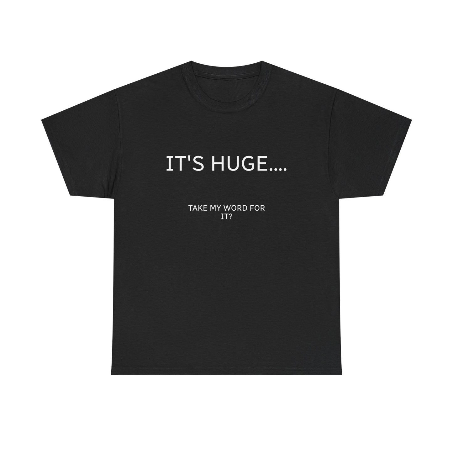 Graphic Tee — "IT'S HUGE.... TAKE MY WORD FOR IT?" Minimalist Funny Shirt