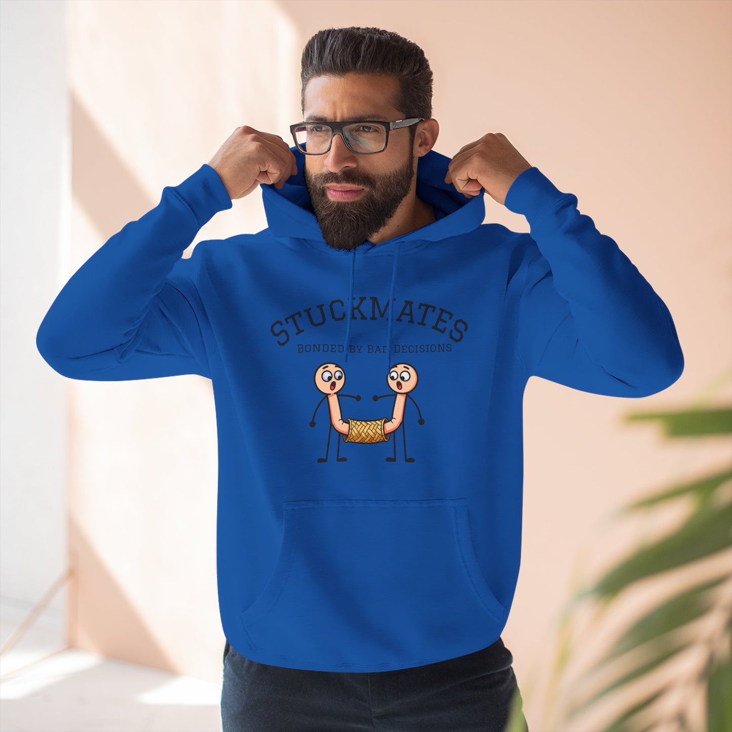 Stuckmates Hoodie — Funny 'Bonded by Bad Decisions' Cartoon Hoodie
