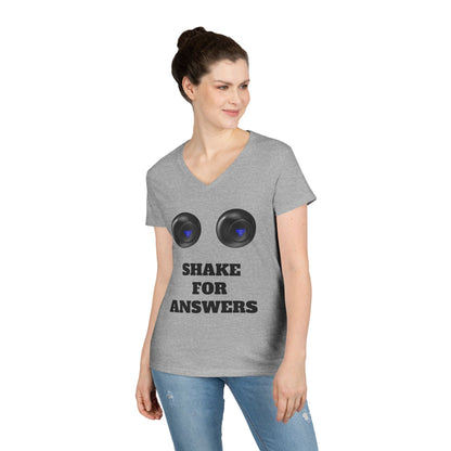Ladies' V-Neck T-Shirt — "Shake for Answers" Magic 8-Ball Graphic Tee
