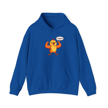 Funny Muscular Chick Hoodie — 'F-Caw!' Cute Strong Chicken Graphic Sweatshirt