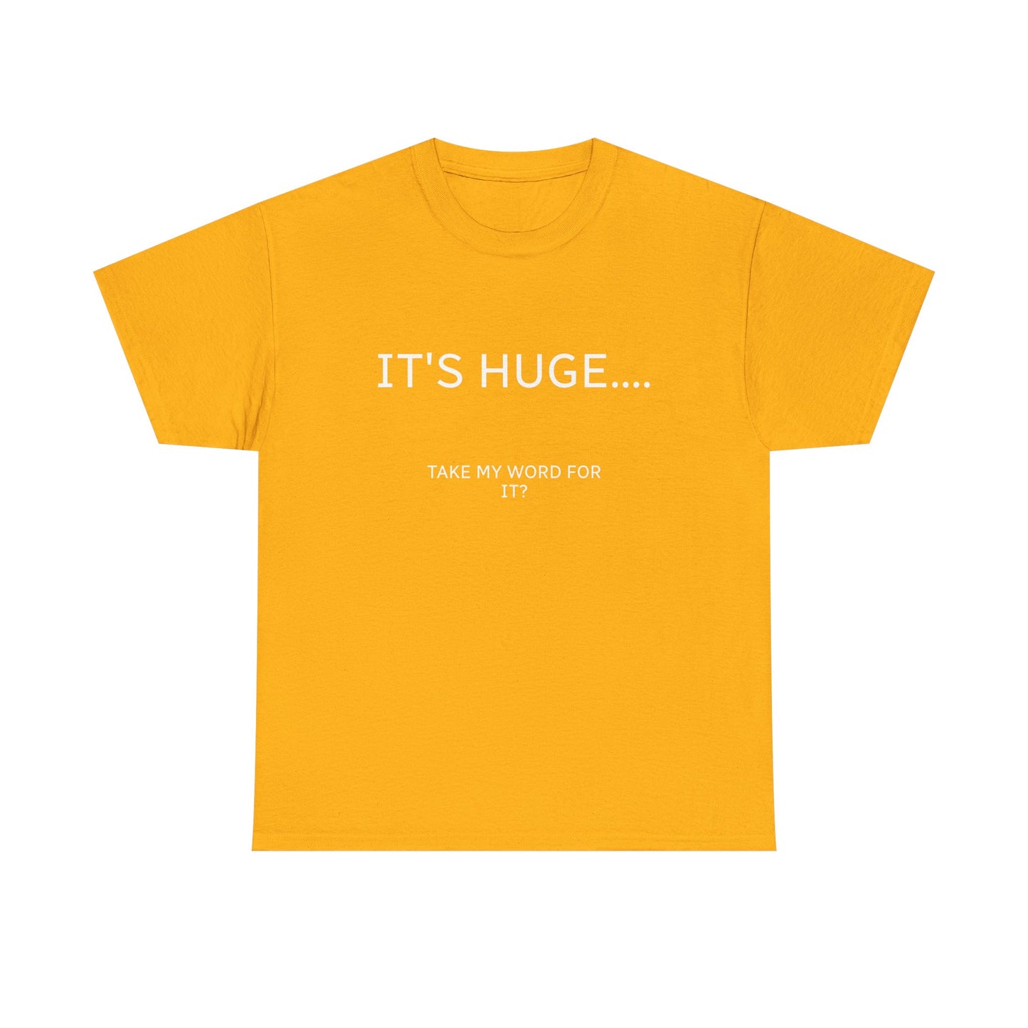 Graphic Tee — "IT'S HUGE.... TAKE MY WORD FOR IT?" Minimalist Funny Shirt