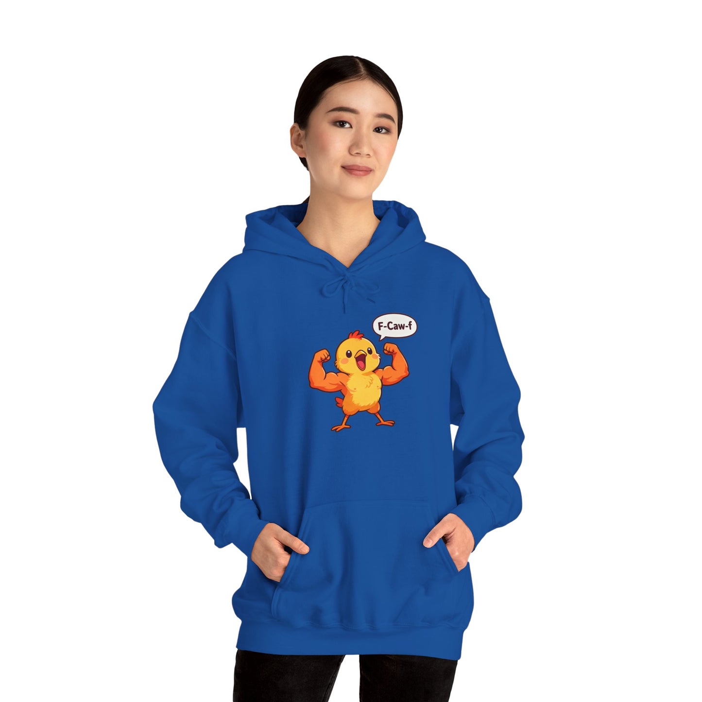 Funny Muscular Chick Hoodie — 'F-Caw!' Cute Strong Chicken Graphic Sweatshirt