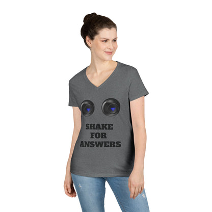 Ladies' V-Neck T-Shirt — "Shake for Answers" Magic 8-Ball Graphic Tee
