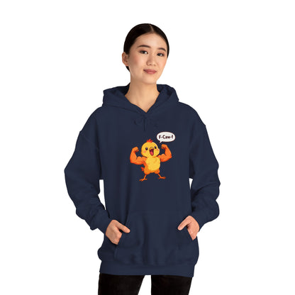 Funny Muscular Chick Hoodie — 'F-Caw!' Cute Strong Chicken Graphic Sweatshirt