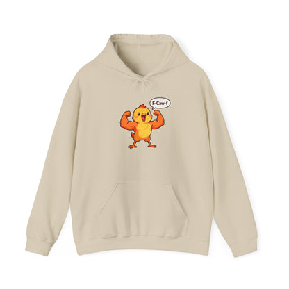Funny Muscular Chick Hoodie — 'F-Caw!' Cute Strong Chicken Graphic Sweatshirt
