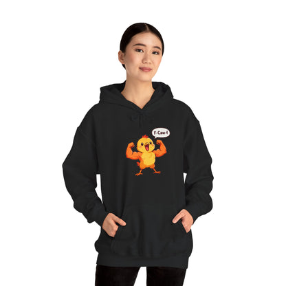 Funny Muscular Chick Hoodie — 'F-Caw!' Cute Strong Chicken Graphic Sweatshirt