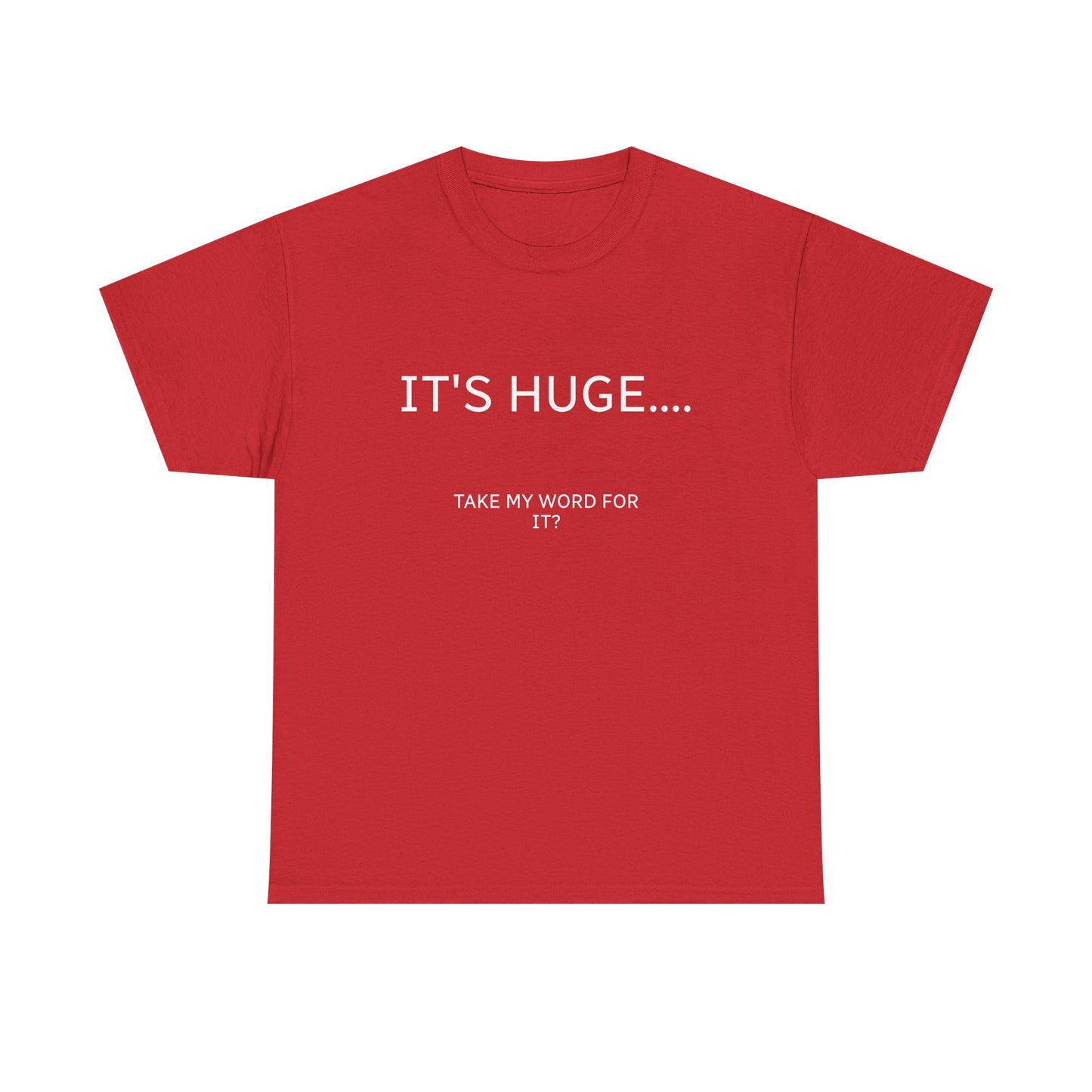 Graphic Tee — "IT'S HUGE.... TAKE MY WORD FOR IT?" Minimalist Funny Shirt