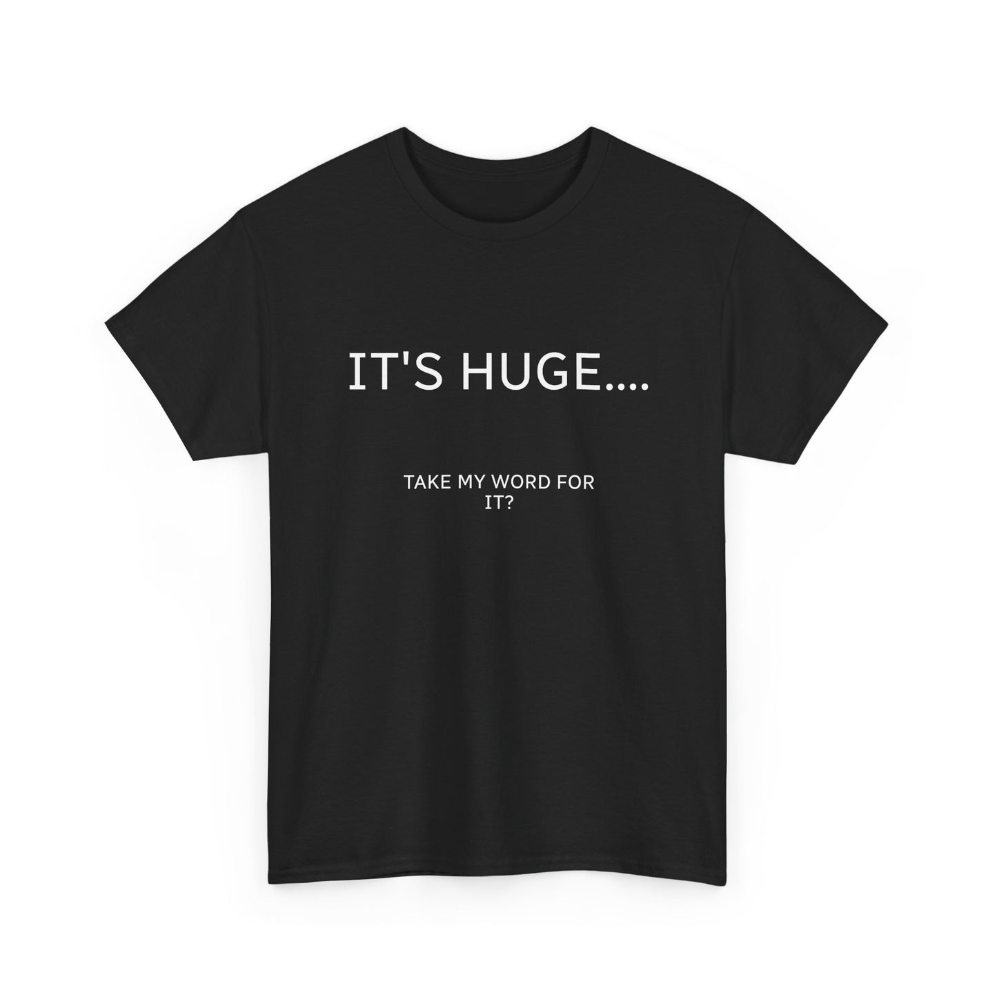 Graphic Tee — "IT'S HUGE.... TAKE MY WORD FOR IT?" Minimalist Funny Shirt