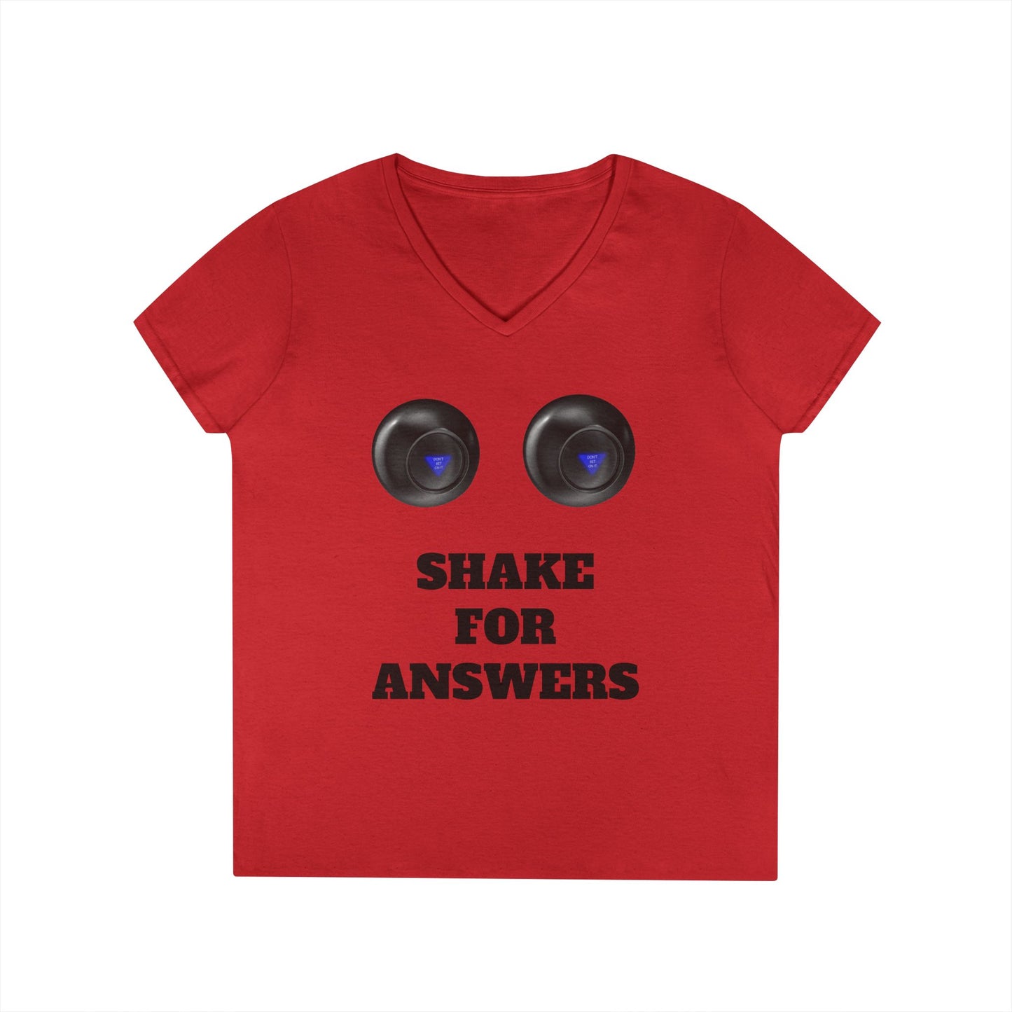 Ladies' V-Neck T-Shirt — "Shake for Answers" Magic 8-Ball Graphic Tee