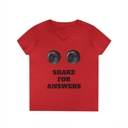 Ladies' V-Neck T-Shirt — "Shake for Answers" Magic 8-Ball Graphic Tee