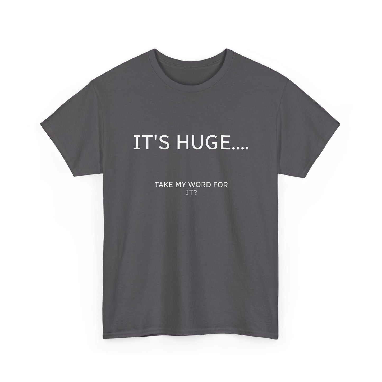 Graphic Tee — "IT'S HUGE.... TAKE MY WORD FOR IT?" Minimalist Funny Shirt