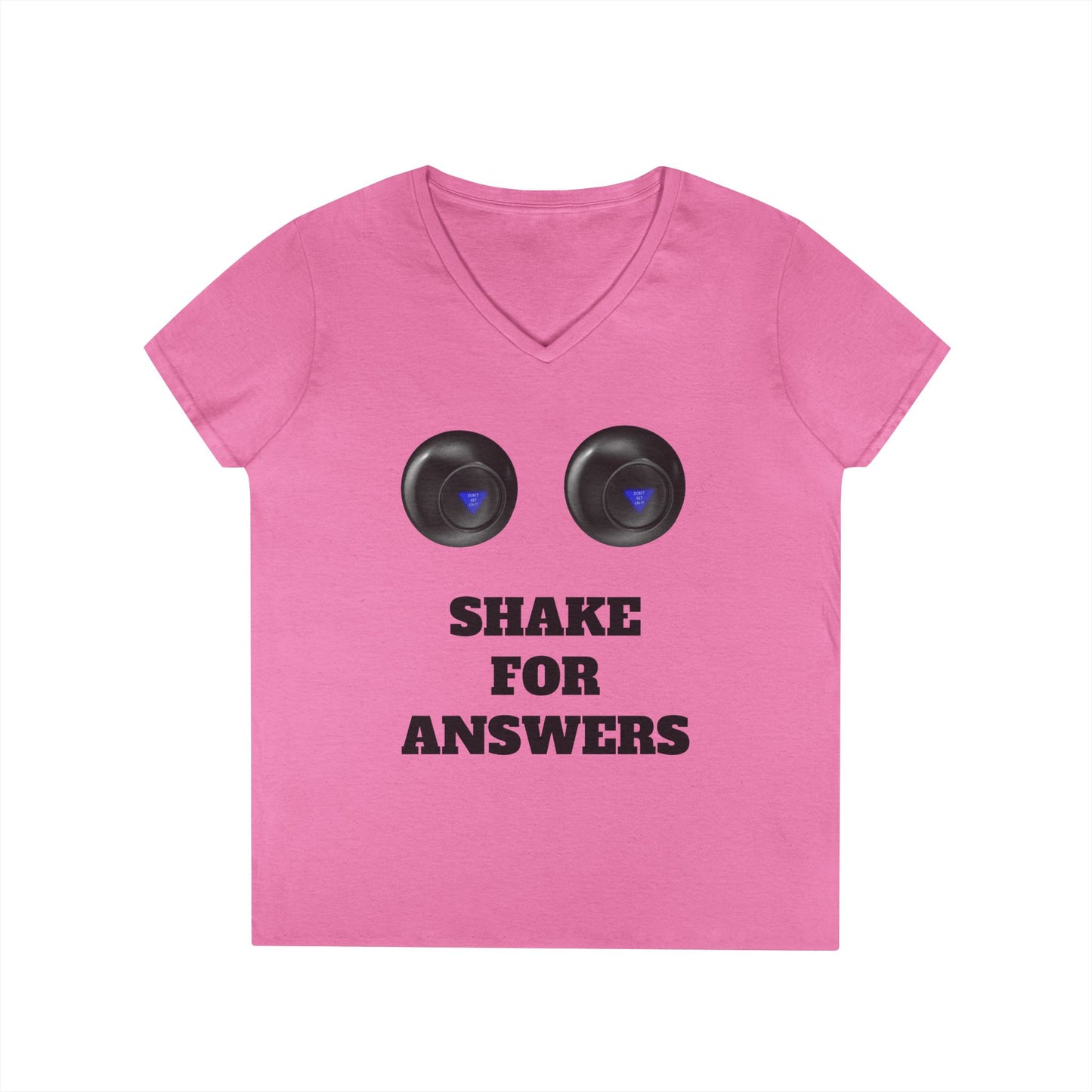 Ladies' V-Neck T-Shirt — "Shake for Answers" Magic 8-Ball Graphic Tee