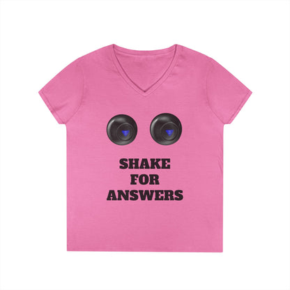 Ladies' V-Neck T-Shirt — "Shake for Answers" Magic 8-Ball Graphic Tee