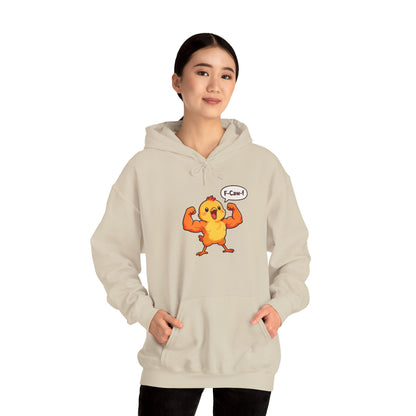 Funny Muscular Chick Hoodie — 'F-Caw!' Cute Strong Chicken Graphic Sweatshirt