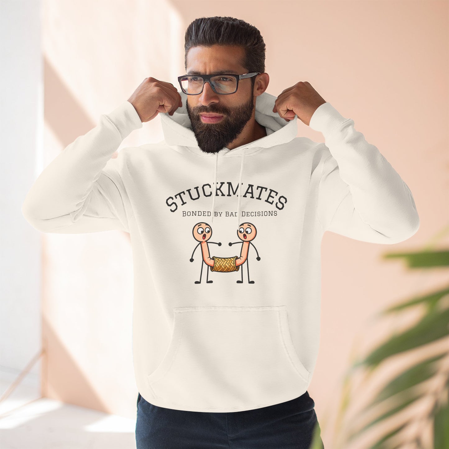 Stuckmates Hoodie — Funny 'Bonded by Bad Decisions' Cartoon Hoodie