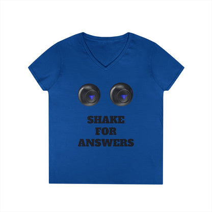 Ladies' V-Neck T-Shirt — "Shake for Answers" Magic 8-Ball Graphic Tee