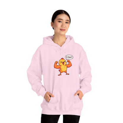 Funny Muscular Chick Hoodie — 'F-Caw!' Cute Strong Chicken Graphic Sweatshirt