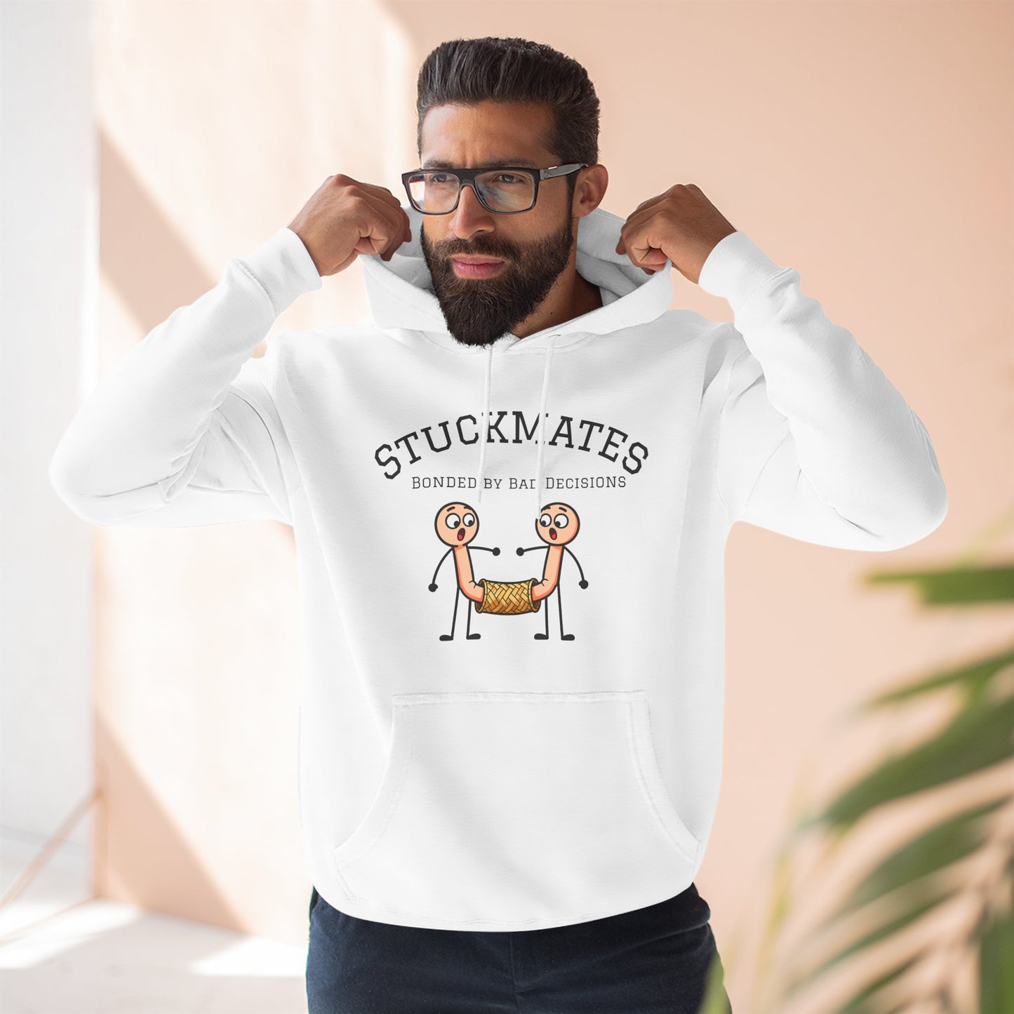 Stuckmates Hoodie — Funny 'Bonded by Bad Decisions' Cartoon Hoodie