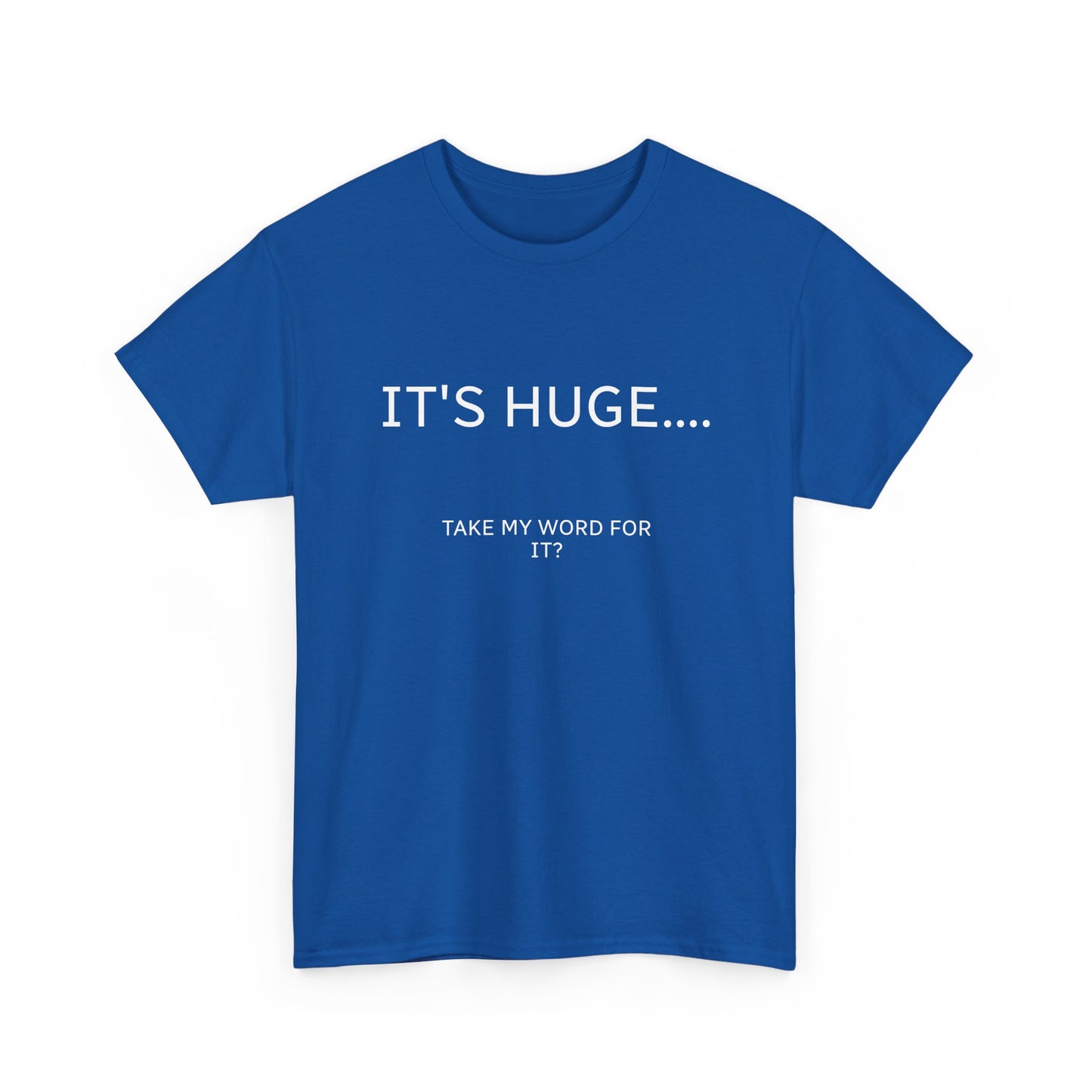 Graphic Tee — "IT'S HUGE.... TAKE MY WORD FOR IT?" Minimalist Funny Shirt
