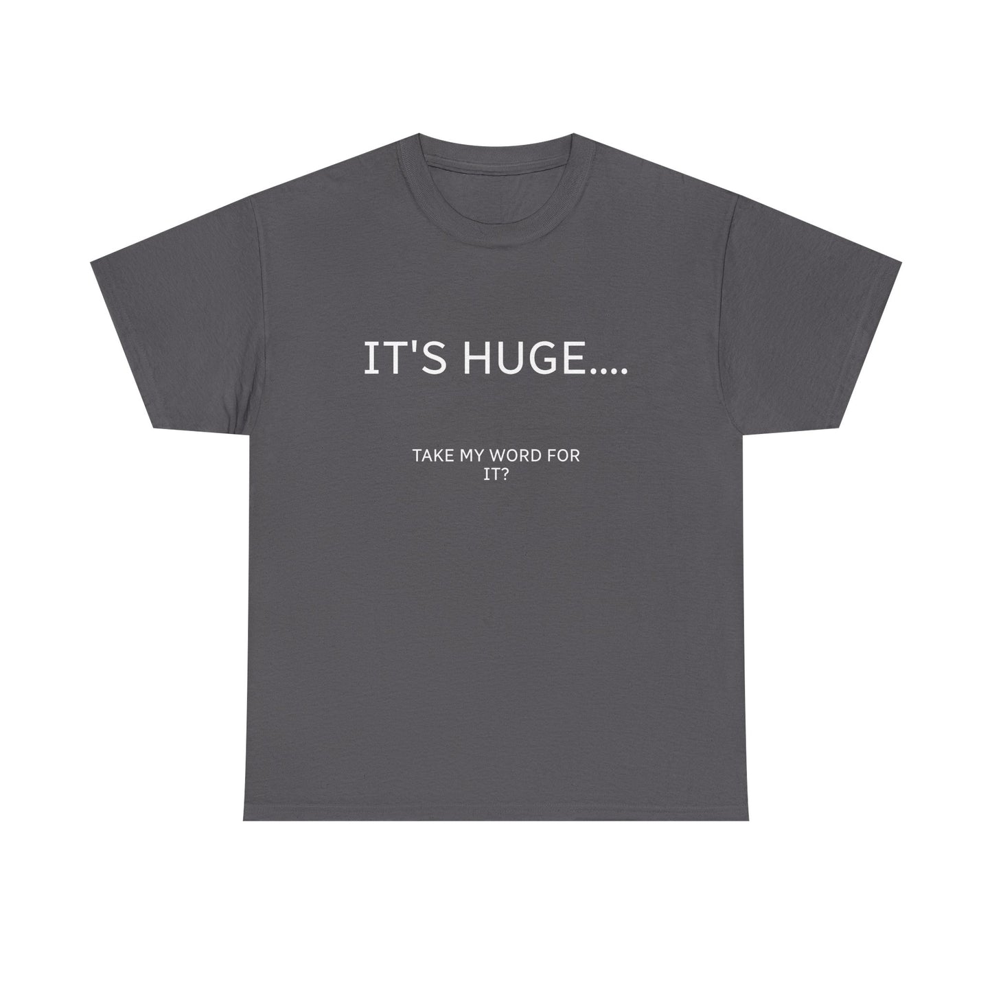 Graphic Tee — "IT'S HUGE.... TAKE MY WORD FOR IT?" Minimalist Funny Shirt