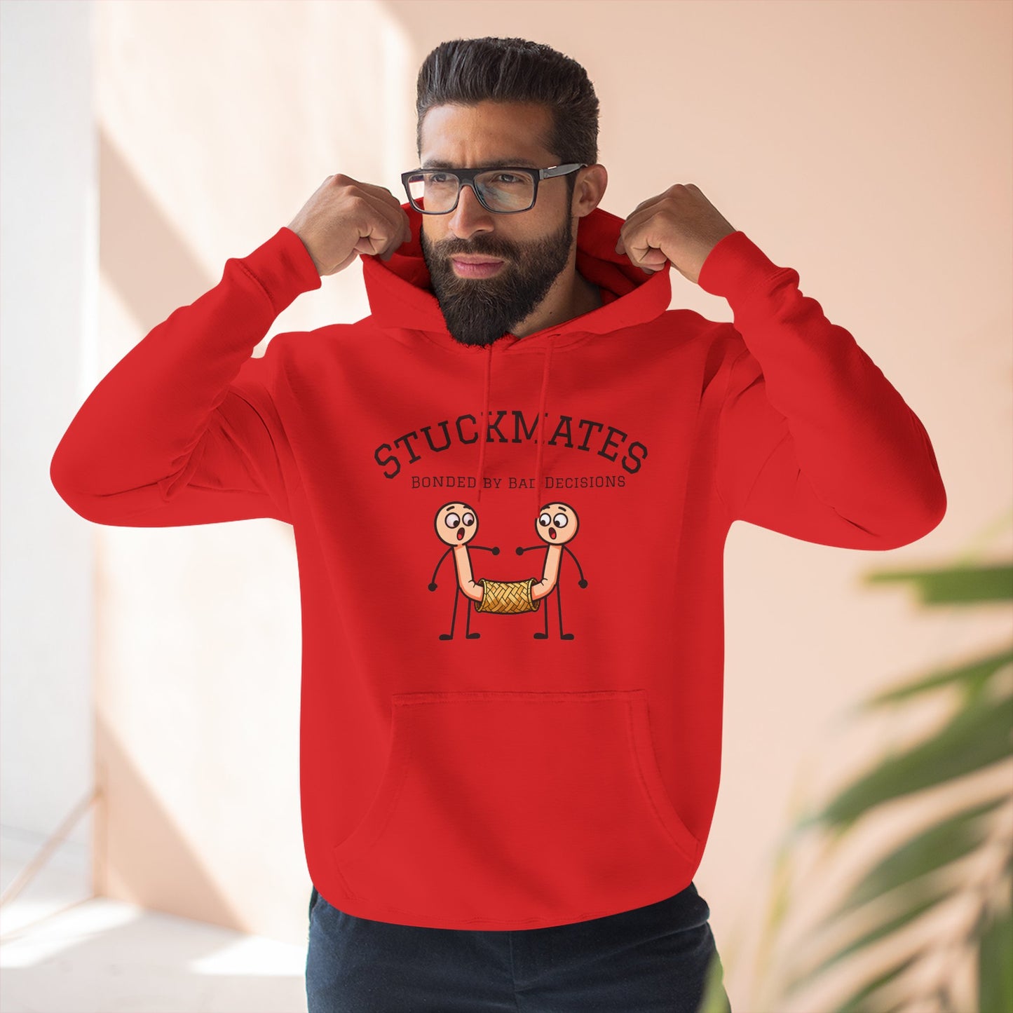 Stuckmates Hoodie — Funny 'Bonded by Bad Decisions' Cartoon Hoodie