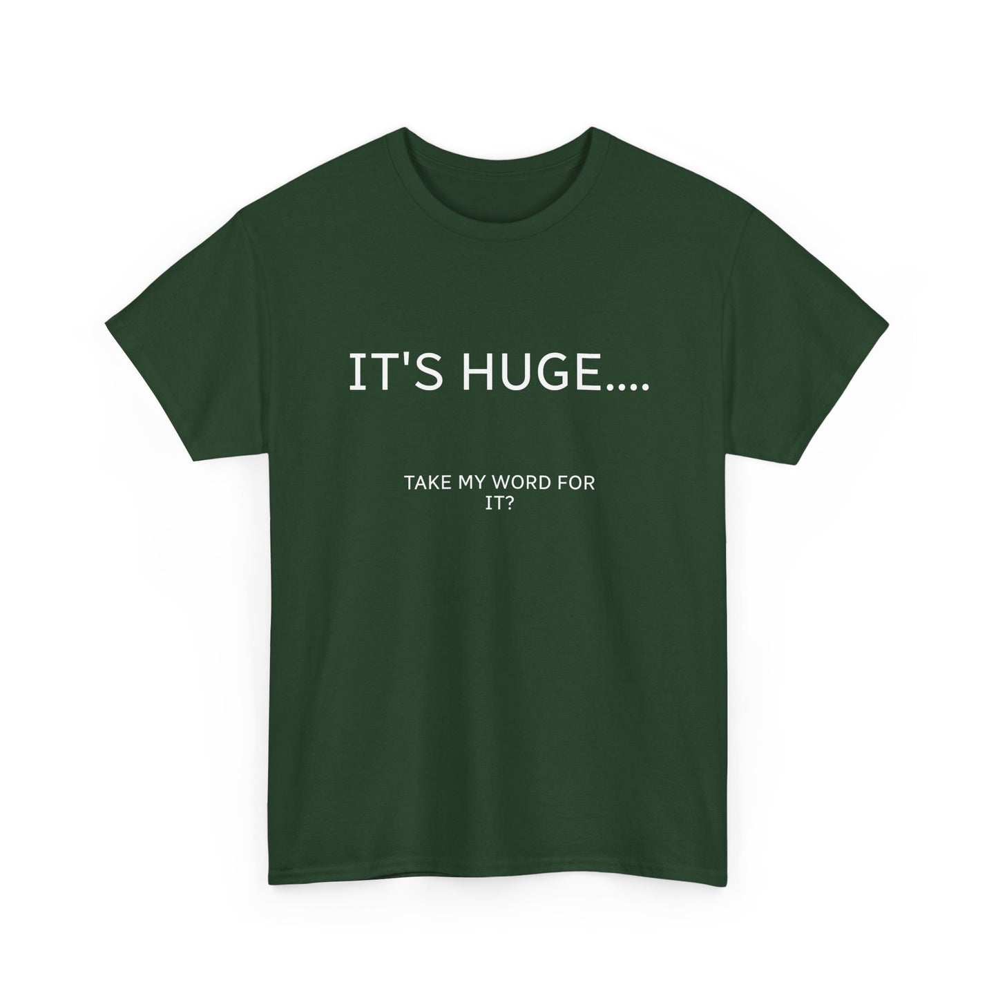 Graphic Tee — "IT'S HUGE.... TAKE MY WORD FOR IT?" Minimalist Funny Shirt