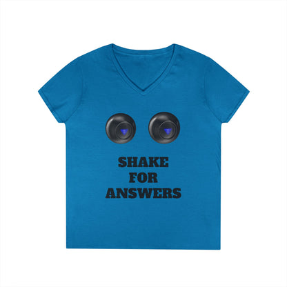 Ladies' V-Neck T-Shirt — "Shake for Answers" Magic 8-Ball Graphic Tee